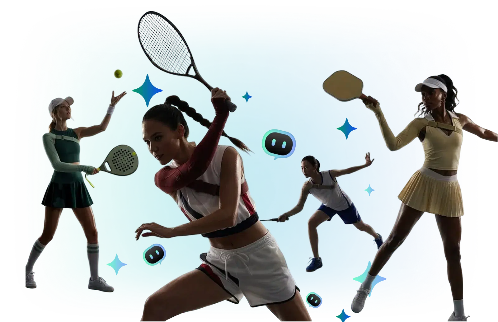 Athletes playing tennis, padel and badminton with Drona AI analysis